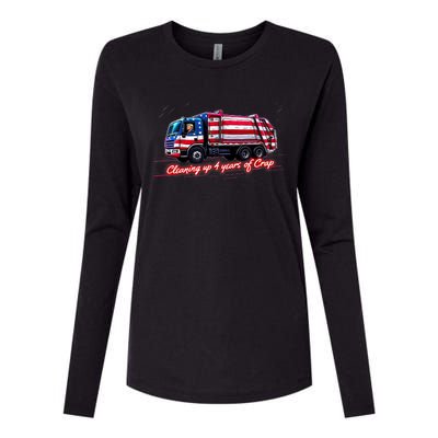 Cleaning Up 4 Year Of Crap Funny Trump Garbage America Flag Womens Cotton Relaxed Long Sleeve T-Shirt