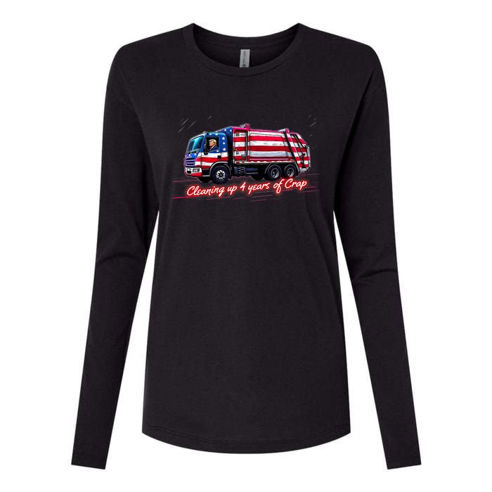 Cleaning Up 4 Year Of Crap Funny Trump Garbage America Flag Womens Cotton Relaxed Long Sleeve T-Shirt