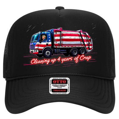 Cleaning Up 4 Year Of Crap Funny Trump Garbage America Flag High Crown Mesh Back Trucker Hat