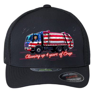 Cleaning Up 4 Year Of Crap Funny Trump Garbage America Flag Flexfit Unipanel Trucker Cap