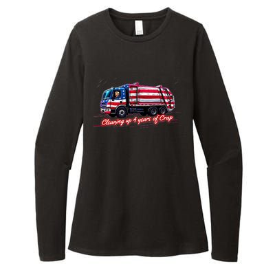 Cleaning Up 4 Year Of Crap Funny Trump Garbage America Flag Womens CVC Long Sleeve Shirt