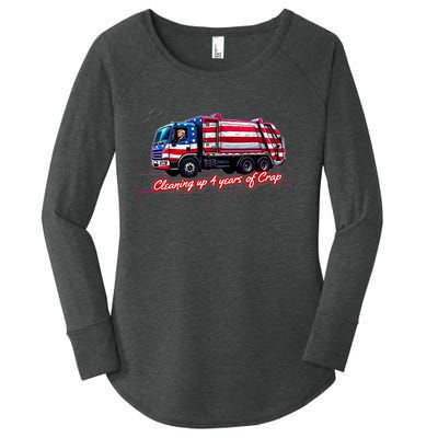 Cleaning Up 4 Year Of Crap Funny Trump Garbage America Flag Women's Perfect Tri Tunic Long Sleeve Shirt