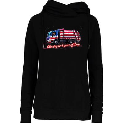 Cleaning Up 4 Year Of Crap Funny Trump Garbage America Flag Womens Funnel Neck Pullover Hood