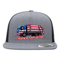 Cleaning Up 4 Year Of Crap Funny Trump Garbage America Flag Flat Bill Trucker Hat