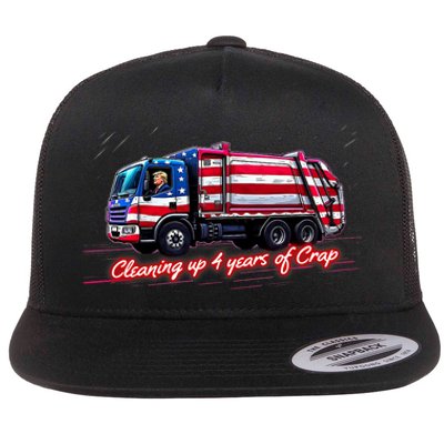 Cleaning Up 4 Year Of Crap Funny Trump Garbage America Flag Flat Bill Trucker Hat