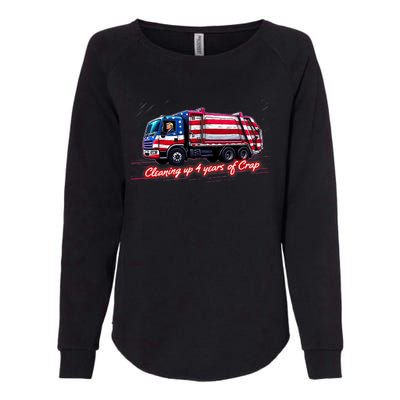 Cleaning Up 4 Year Of Crap Funny Trump Garbage America Flag Womens California Wash Sweatshirt