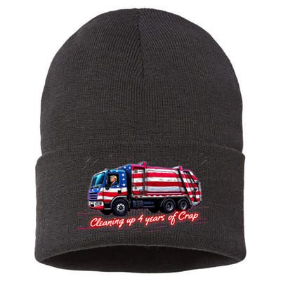 Cleaning Up 4 Year Of Crap Funny Trump Garbage America Flag Sustainable Knit Beanie