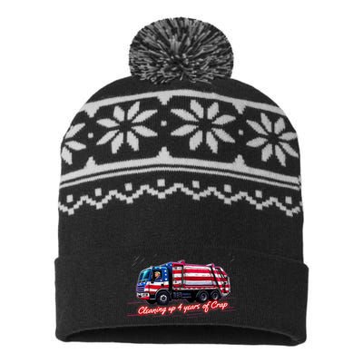 Cleaning Up 4 Year Of Crap Funny Trump Garbage America Flag USA-Made Snowflake Beanie