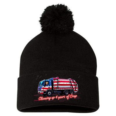 Cleaning Up 4 Year Of Crap Funny Trump Garbage America Flag Pom Pom 12in Knit Beanie