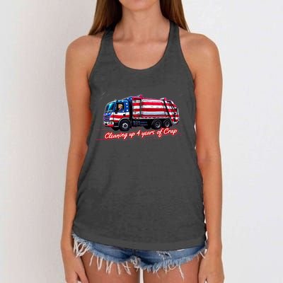 Cleaning Up 4 Year Of Crap Funny Trump Garbage America Flag Women's Knotted Racerback Tank