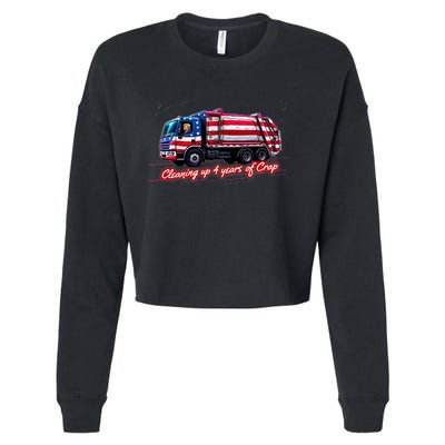 Cleaning Up 4 Year Of Crap Funny Trump Garbage America Flag Cropped Pullover Crew