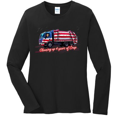 Cleaning Up 4 Year Of Crap Funny Trump Garbage America Flag Ladies Long Sleeve Shirt