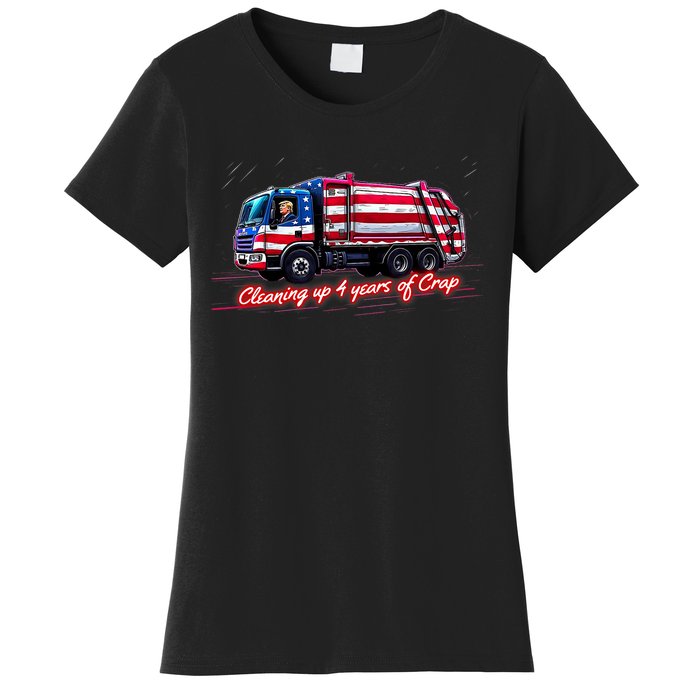 Cleaning Up 4 Year Of Crap Funny Trump Garbage America Flag Women's T-Shirt