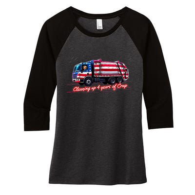 Cleaning Up 4 Year Of Crap Funny Trump Garbage America Flag Women's Tri-Blend 3/4-Sleeve Raglan Shirt