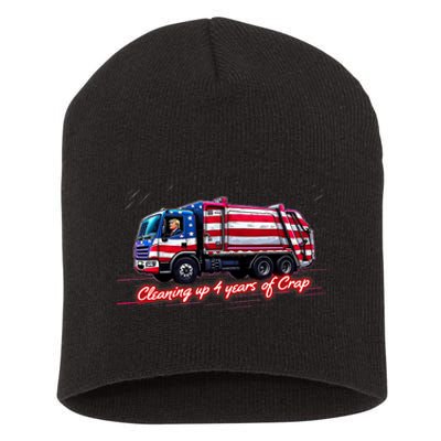 Cleaning Up 4 Year Of Crap Funny Trump Garbage America Flag Short Acrylic Beanie