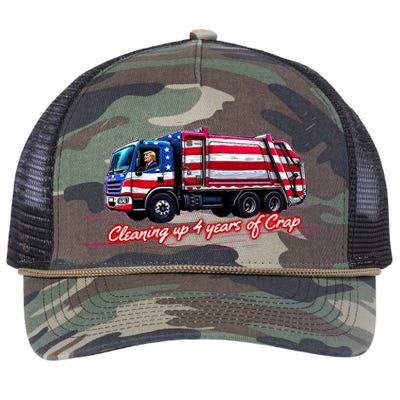 Cleaning Up 4 Year Of Crap Funny Trump Garbage America Flag Retro Rope Trucker Hat Cap