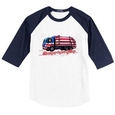 Cleaning Up 4 Year Of Crap Funny Trump Garbage America Flag Baseball Sleeve Shirt