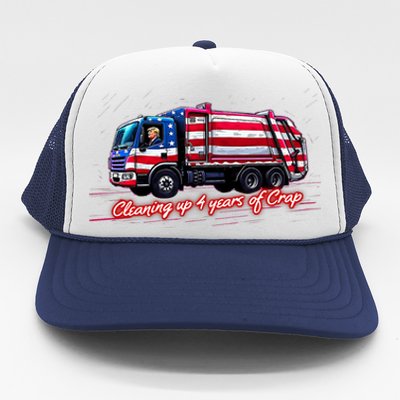 Cleaning Up 4 Year Of Crap Funny Trump Garbage America Flag Trucker Hat