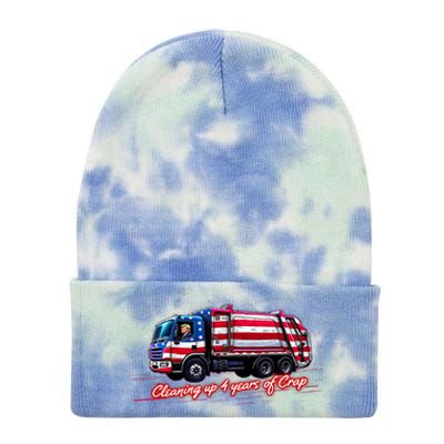 Cleaning Up 4 Year Of Crap Funny Trump Garbage America Flag Tie Dye 12in Knit Beanie