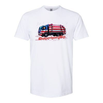 Cleaning Up 4 Year Of Crap Funny Trump Garbage America Flag Softstyle CVC T-Shirt