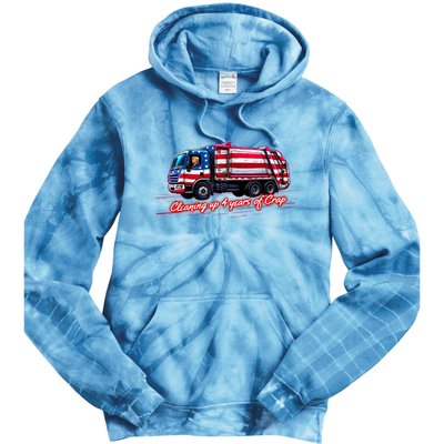 Cleaning Up 4 Year Of Crap Funny Trump Garbage America Flag Tie Dye Hoodie