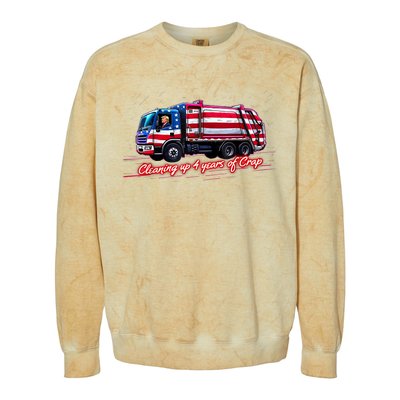 Cleaning Up 4 Year Of Crap Funny Trump Garbage America Flag Colorblast Crewneck Sweatshirt