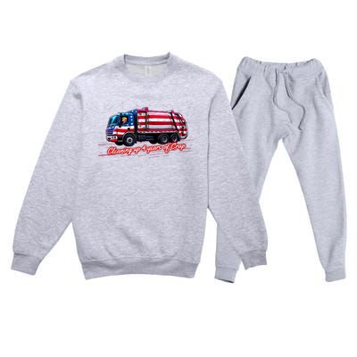 Cleaning Up 4 Year Of Crap Funny Trump Garbage America Flag Premium Crewneck Sweatsuit Set