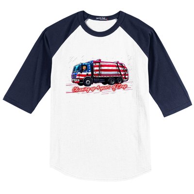 Cleaning Up 4 Year Of Crap Funny Trump Garbage America Flag Baseball Sleeve Shirt