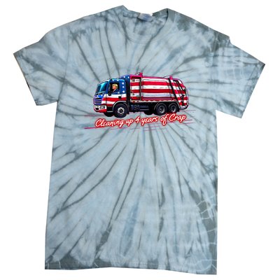 Cleaning Up 4 Year Of Crap Funny Trump Garbage America Flag Tie-Dye T-Shirt