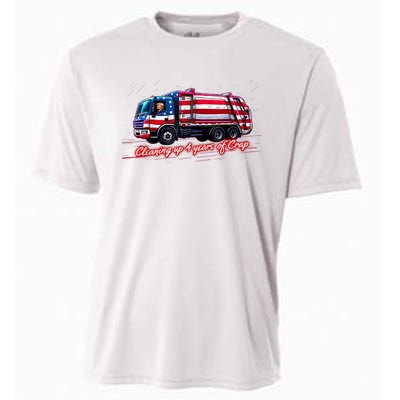 Cleaning Up 4 Year Of Crap Funny Trump Garbage America Flag Cooling Performance Crew T-Shirt