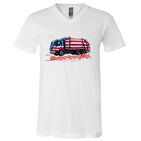 Cleaning Up 4 Year Of Crap Funny Trump Garbage America Flag V-Neck T-Shirt