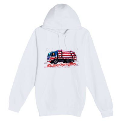 Cleaning Up 4 Year Of Crap Funny Trump Garbage America Flag Premium Pullover Hoodie