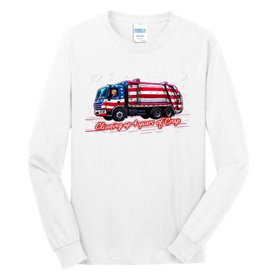 Cleaning Up 4 Year Of Crap Funny Trump Garbage America Flag Tall Long Sleeve T-Shirt