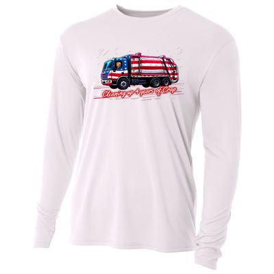 Cleaning Up 4 Year Of Crap Funny Trump Garbage America Flag Cooling Performance Long Sleeve Crew