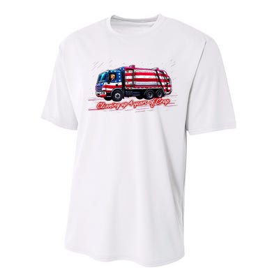 Cleaning Up 4 Year Of Crap Funny Trump Garbage America Flag Performance Sprint T-Shirt