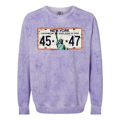 Cleaning Up 4 Years Of Crap Funny Ny Garbage License Plate Colorblast Crewneck Sweatshirt