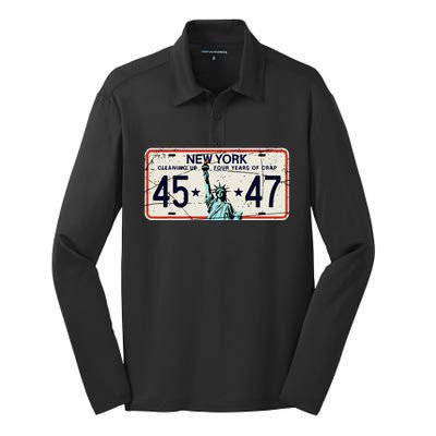 Cleaning Up 4 Years Of Crap Funny Ny Garbage License Plate Silk Touch Performance Long Sleeve Polo