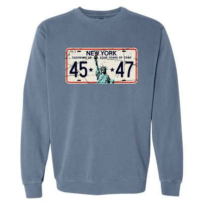 Cleaning Up 4 Years Of Crap Funny Ny Garbage License Plate Garment-Dyed Sweatshirt