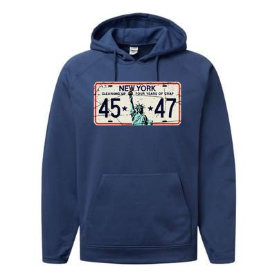 Cleaning Up 4 Years Of Crap Funny Ny Garbage License Plate Performance Fleece Hoodie