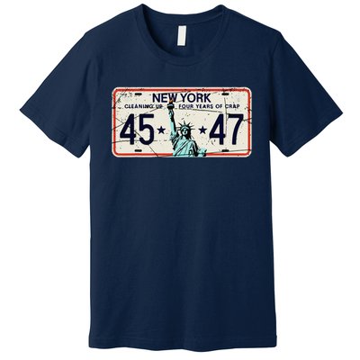 Cleaning Up 4 Years Of Crap Funny Ny Garbage License Plate Premium T-Shirt