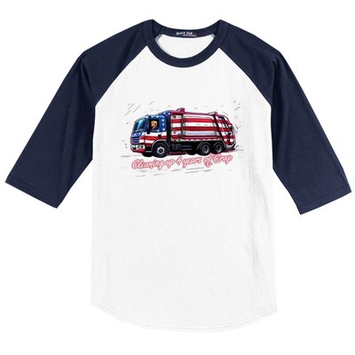 Cleaning Up 4 Years Of Crap Vote Trump 2024 Election Garbage Baseball Sleeve Shirt