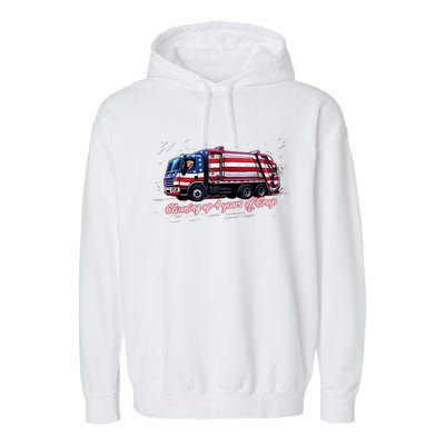 Cleaning Up 4 Years Of Crap Vote Trump 2024 Election Garbage Garment-Dyed Fleece Hoodie