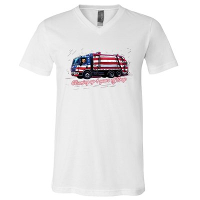 Cleaning Up 4 Years Of Crap Vote Trump 2024 Election Garbage V-Neck T-Shirt