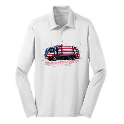 Cleaning Up 4 Years Of Crap Vote Trump 2024 Election Garbage Silk Touch Performance Long Sleeve Polo