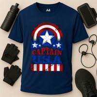 Captain USA American Flag Cooling Performance Crew T-Shirt