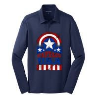 Captain USA American Flag Silk Touch Performance Long Sleeve Polo