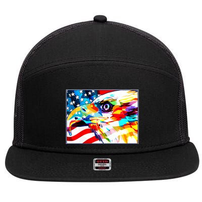 Colorful USA American Flag Eagle Head Pop Art 7 Panel Mesh Trucker Snapback Hat