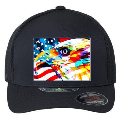 Colorful USA American Flag Eagle Head Pop Art Flexfit Unipanel Trucker Cap