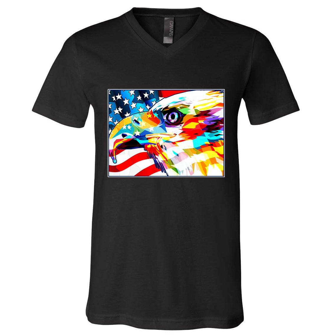 Colorful USA American Flag Eagle Head Pop Art V-Neck T-Shirt