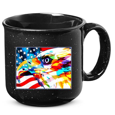 Colorful USA American Flag Eagle Head Pop Art 15oz Campfire Ceramic Mug